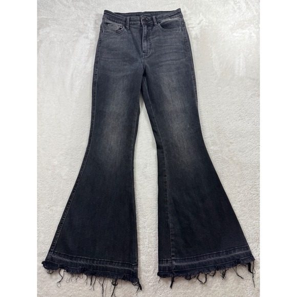 Flying Monkey Denim - Flying Monkey Womens Ultra High Rise Super Flare Black Jeans 27 Meas: 26x29.5